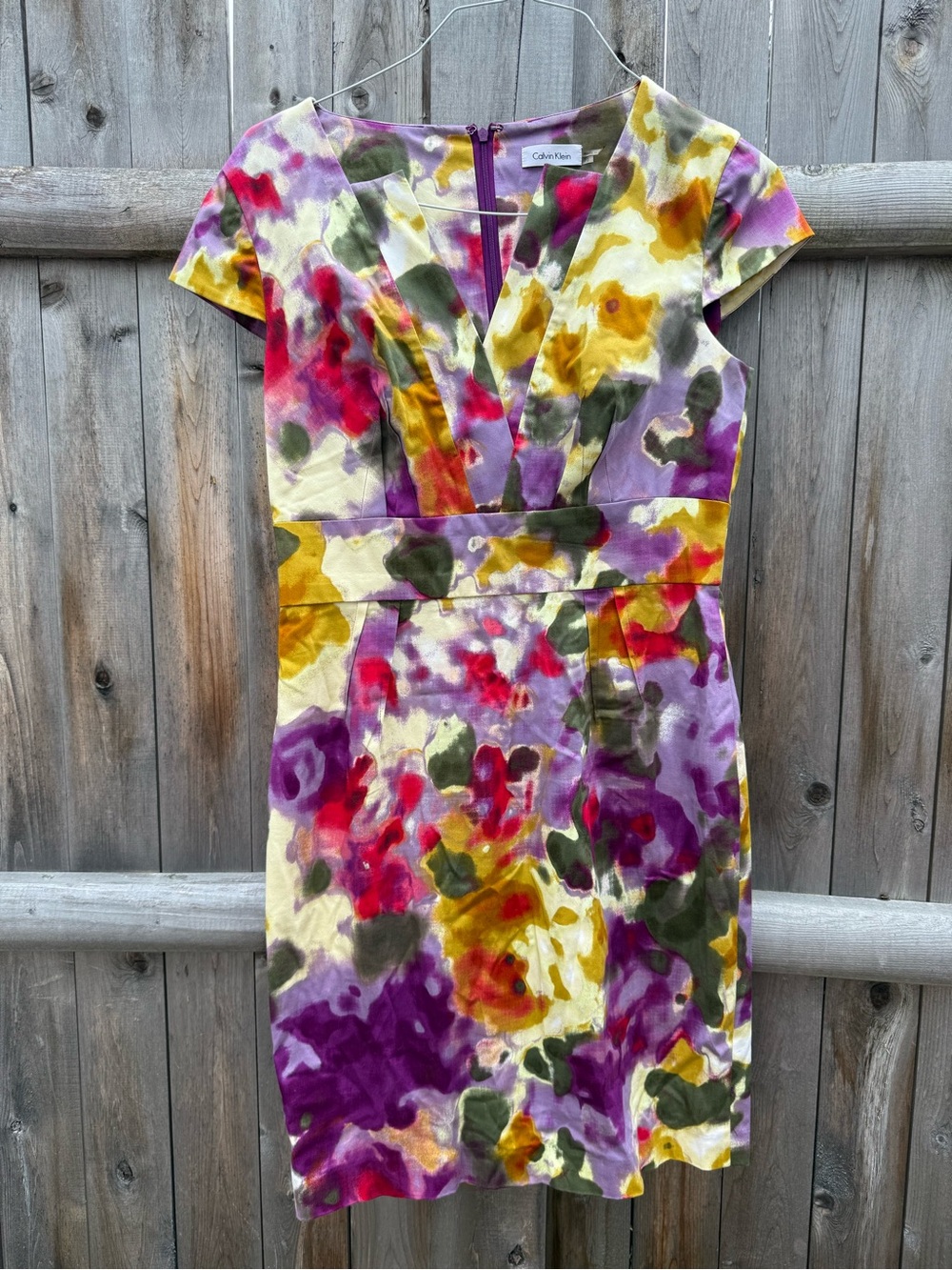 Calvin Klein Purple, Yellow & Green Floral Sheath Dress